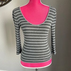 Express One Eleven Striped 3/4 Sleeve Top Small